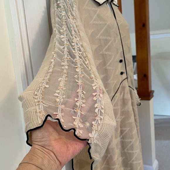 Vintage Textured Jacket Womens Large Light Tan Black Bows Mesh Artsy Lagenlook - Picture 6 of 17